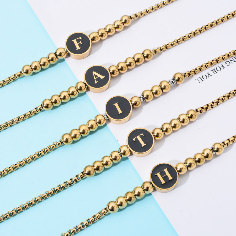 Bracelet for Women 14K Gold Plated Initial Bracelet Bead Bracelet Gift for Sisters Christmas Jewelry Friendship Bracelet