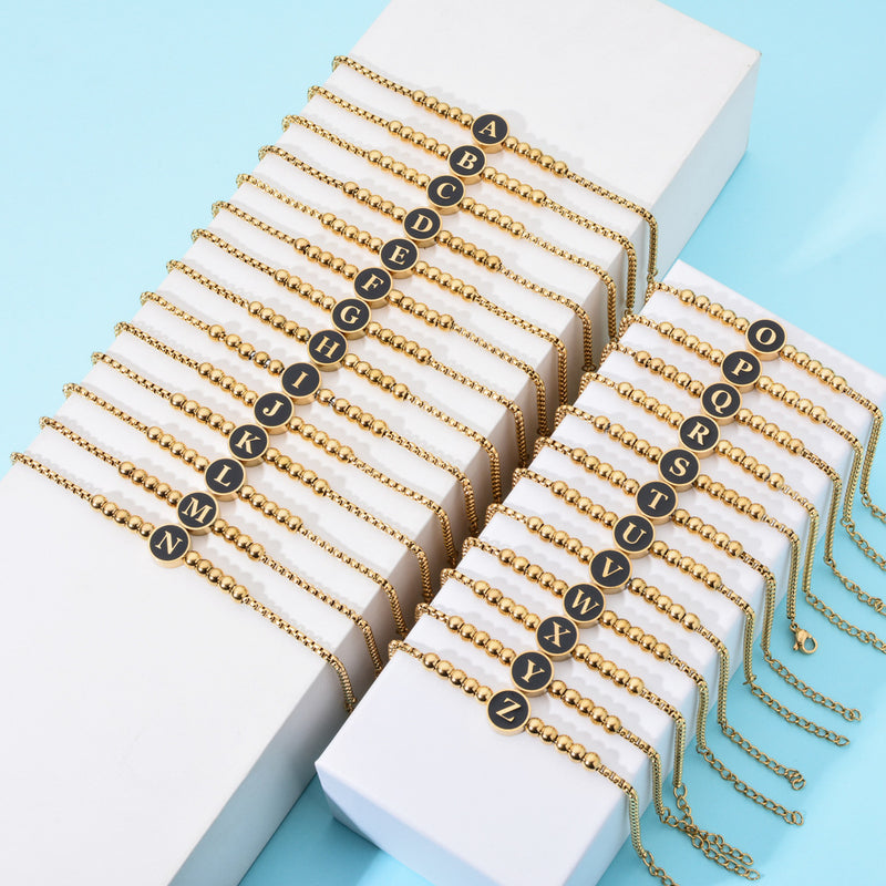 Bracelet for Women 14K Gold Plated Initial Bracelet Bead Bracelet Gift for Sisters Christmas Jewelry Friendship Bracelet