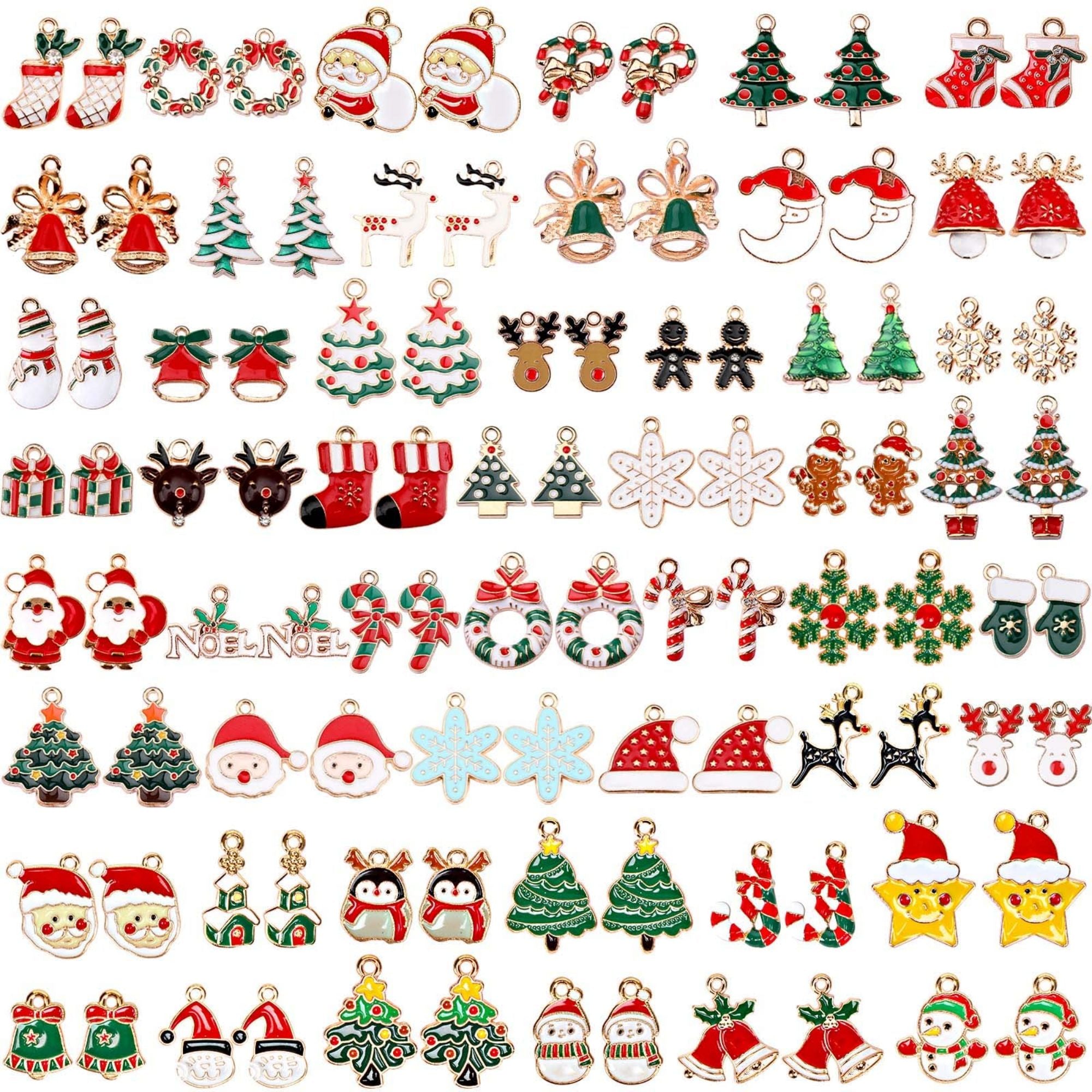 BTYSUN 110Pcs 55 Pairs Christmas Charms Gold Enamel Jewelry Pendants for Xmas Earring Bracelet Necklace Craft Making