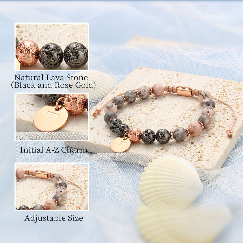Bracelet for Women Charm Initial Bracelet Lava Bead Bracelets Chakra Beaded Bracelets Healing Christmas Birthday Mother’s Jewelry Gifts for Mom