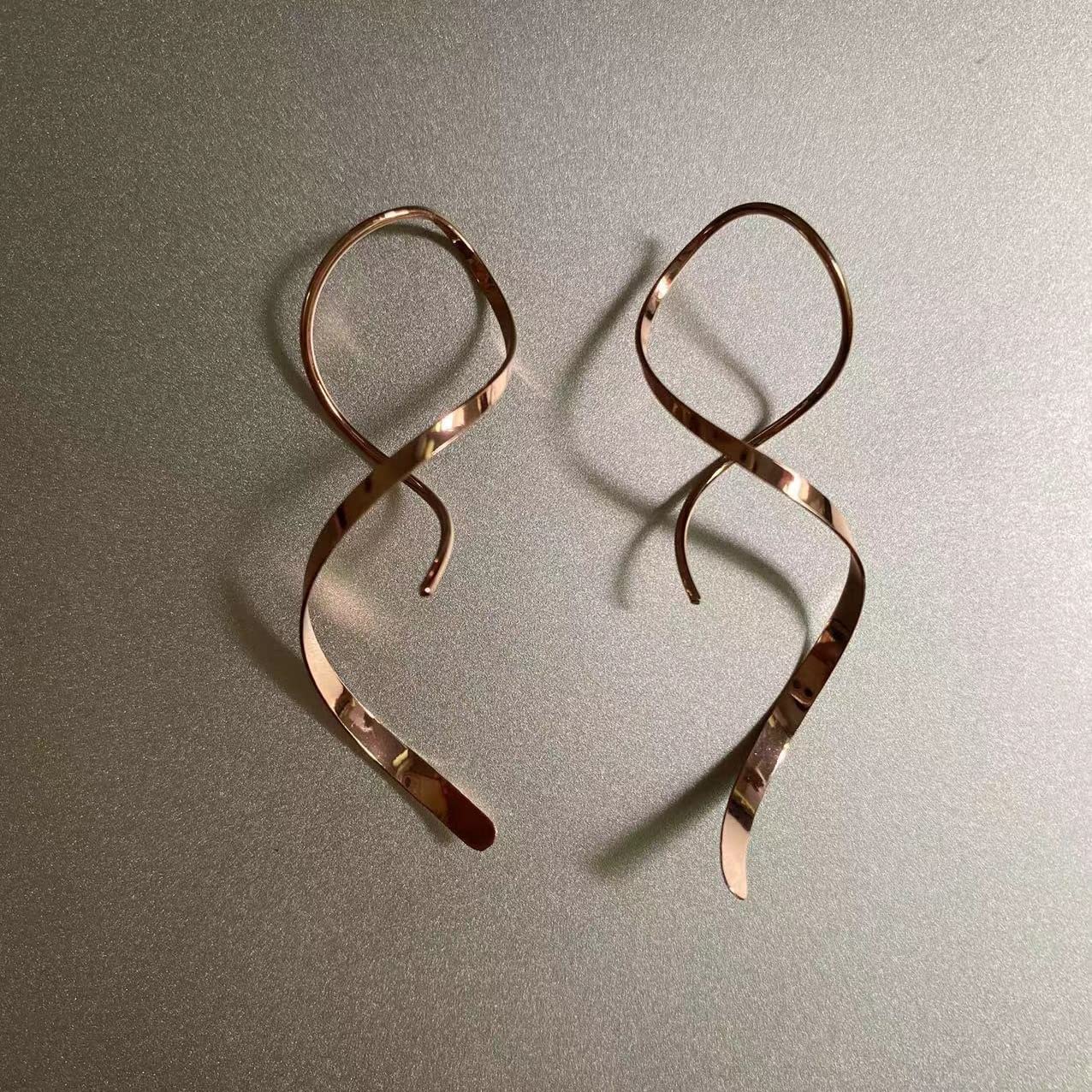 Earrings for Women Spiral threader earrings 14K gold earrings hand bent dangle earrings for women