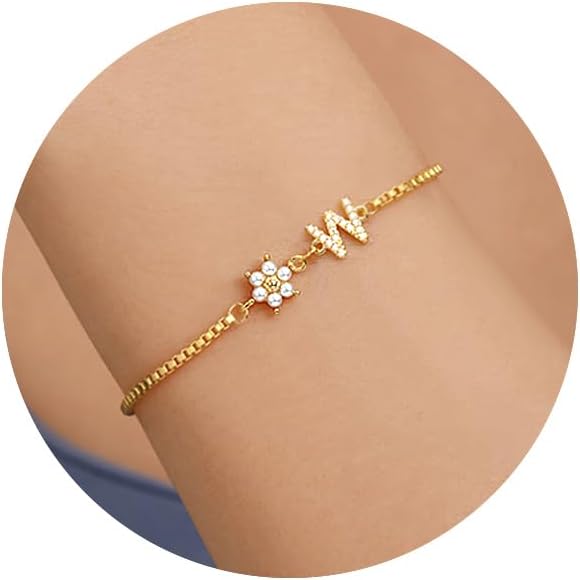 Bridesmaid Gifts for Wedding Day, Flower Girl Gift Initial Bracelets for Women Dainty Gold Bracelet for Women with Pearl Flower Gifts for Teen Girls Initial Bracelet for Bridesmaid