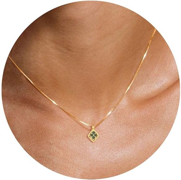 Birthstone Necklace for Women, Birthday Gifts for Her Gold Birthstone Necklaces for Women Teen Girl Gifts Trendy Rhomboid Pendant Necklace 21st 30th Mom Birthday Gift Christmas Jewelry