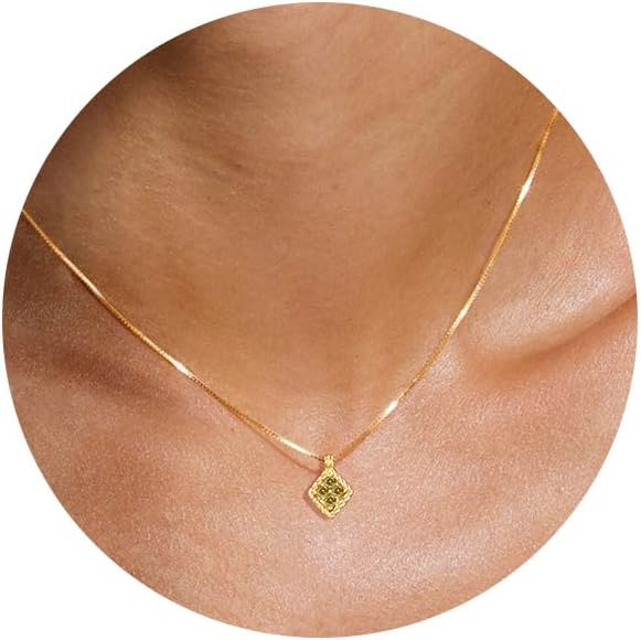 Birthstone Necklace for Women, Birthday Gifts for Her Gold Birthstone Necklaces for Women Teen Girl Gifts Trendy Rhomboid Pendant Necklace 21st 30th Mom Birthday Gift Christmas Jewelry