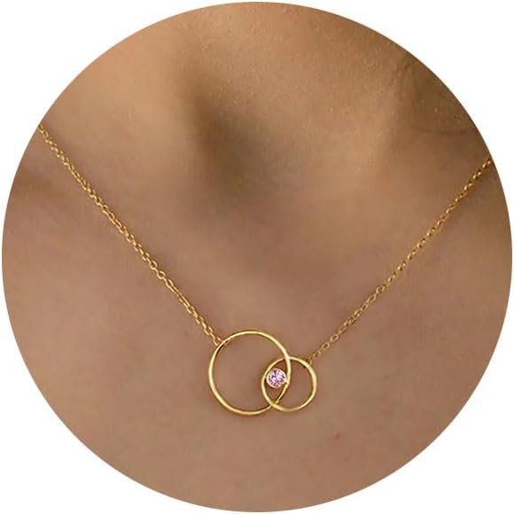 Gold Necklace for Women Teen Girl Gifts Interlocking Circle Necklace Dainty Birthstone 14K Gold Necklaces Infinity Karma Lariat Mothers Day Birthday Gift Ideas Friendship Jewelry