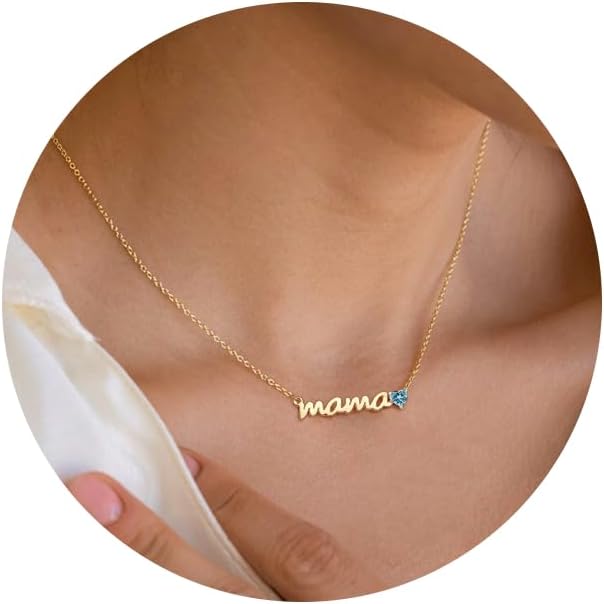 Mom Birthday Gifts, Birthday Gifts for Mom Birthstone Necklace for Mom 14K Gold Plated Dainty Mama Necklace Birthstone Necklace for Women Trendy Pendant Jewelry Gifts for Mom Mothers Mother in Law