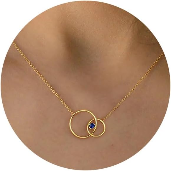 Gold Necklace for Women Teen Girl Gifts Interlocking Circle Necklace Dainty Birthstone 14K Gold Necklaces Infinity Karma Lariat Mothers Day Birthday Gift Ideas Friendship Jewelry