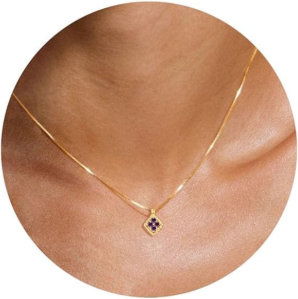 Birthstone Necklace for Women, Birthday Gifts for Her Gold Birthstone Necklaces for Women Teen Girl Gifts Trendy Rhomboid Pendant Necklace 21st 30th Mom Birthday Gift Christmas Jewelry