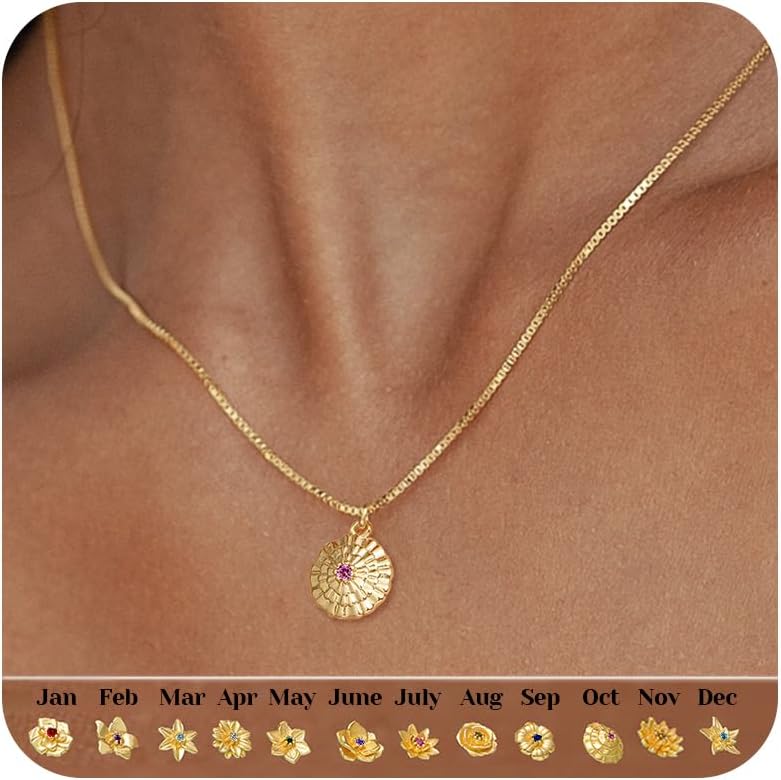 Dainty Gold Birth Flower Necklace for Women Birthstone Necklace for Women Teen Girl Gifts Trendy Stuff 14k Plated Choker Pendant Birthday Gifts for Her Sister Girlfriend Wife Mom Daughter Jewelry