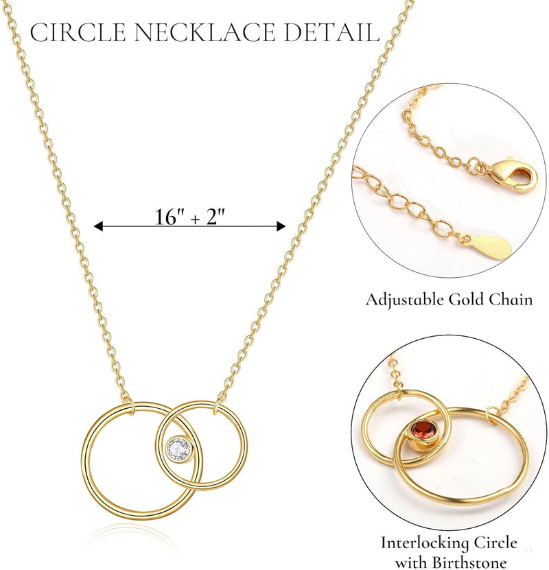 Gold Necklace for Women Teen Girl Gifts Interlocking Circle Necklace Dainty Birthstone 14K Gold Necklaces Infinity Karma Lariat Mothers Day Birthday Gift Ideas Friendship Jewelry