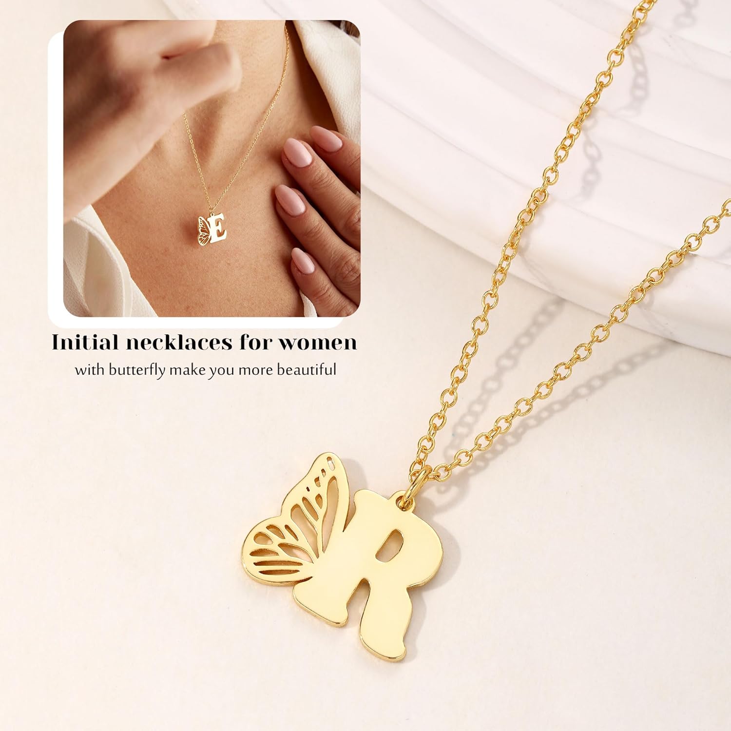 Btysun Initial Necklaces for Women Teen Girl Gifts Trendy Stuff Butterfly Gifts Adjustable Letter A-Z Butterfly Necklace 14K Gold Plated Christmas Anniversary Jewelry Stocking Stuffers for Teens