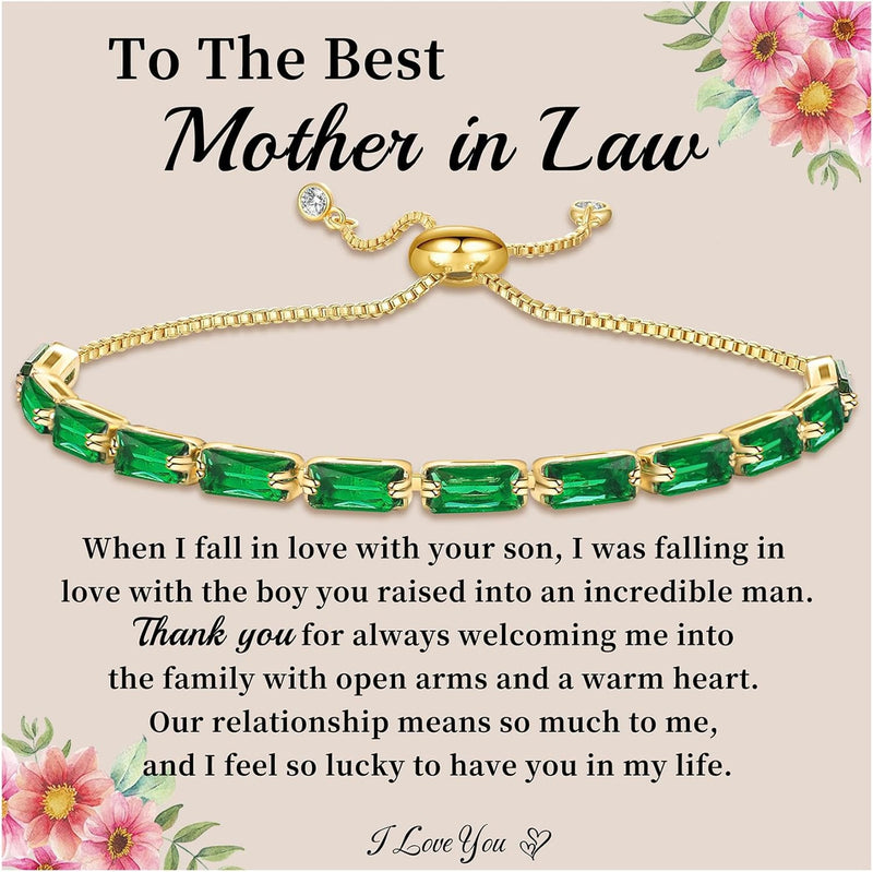 Tennis Bracelet for Women 14K Gold Plated Adjustable Slider Bracelets Cubic Zirconia Bracelet Mothers Day Gifts for Mom Daughter Grandma Birthday Gifts for Her Women Jewelry