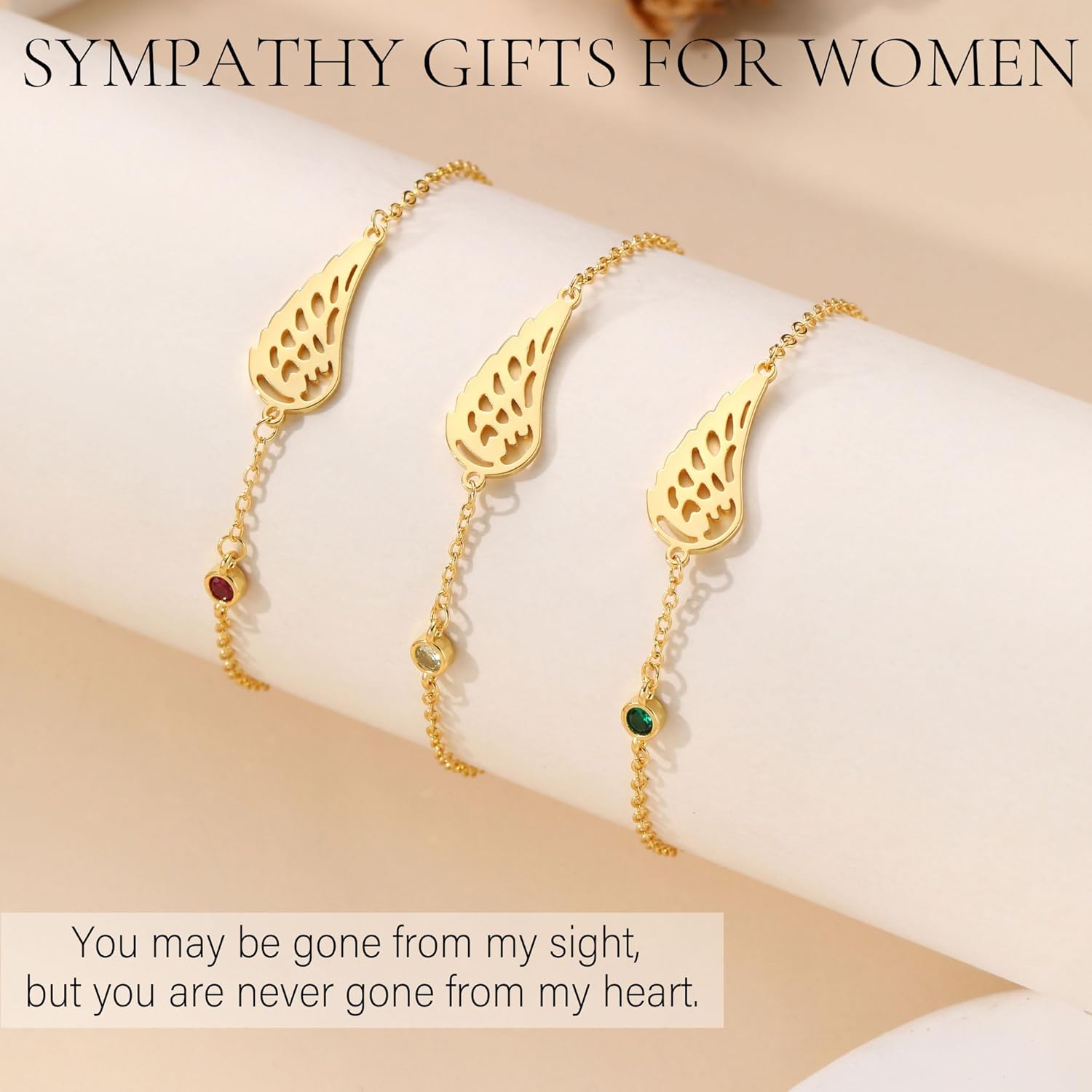 Sympathy Gifts for Loss of Loved One Memorial Bracelets for Women Gold Angel Wing Memory Bracelet Sorry for Your Loss Gifts Remembrance Bereavement Retro Grief Condolences Birthday Jewelry