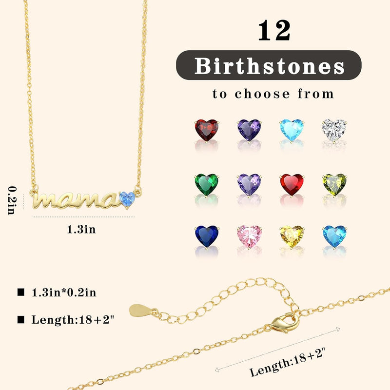 Mom Birthday Gifts, Birthday Gifts for Mom Birthstone Necklace for Mom 14K Gold Plated Dainty Mama Necklace Birthstone Necklace for Women Trendy Pendant Jewelry Gifts for Mom Mothers Mother in Law