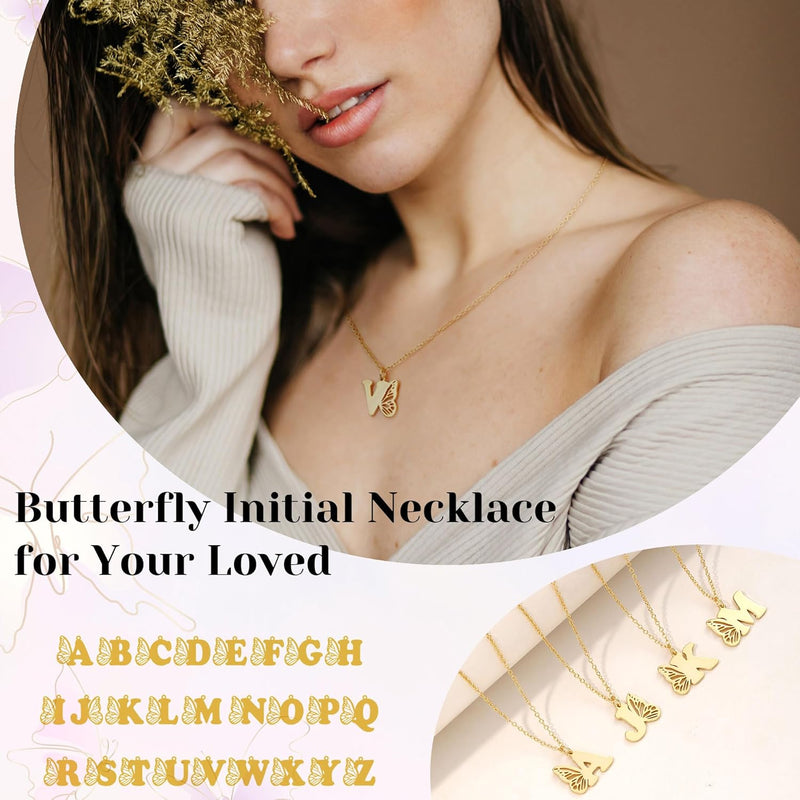 Btysun Initial Necklaces for Women Teen Girl Gifts Trendy Stuff Butterfly Gifts Adjustable Letter A-Z Butterfly Necklace 14K Gold Plated Christmas Anniversary Jewelry Stocking Stuffers for Teens