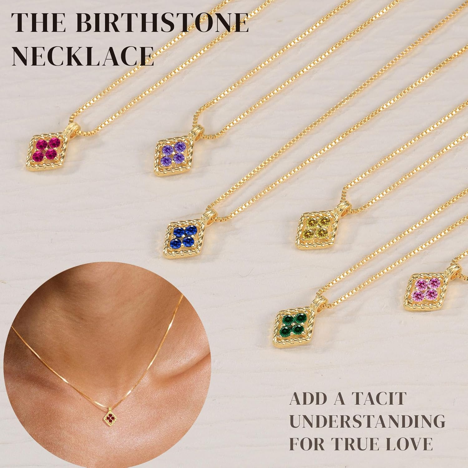 Birthstone Necklace for Women, Birthday Gifts for Her Gold Birthstone Necklaces for Women Teen Girl Gifts Trendy Rhomboid Pendant Necklace 21st 30th Mom Birthday Gift Christmas Jewelry