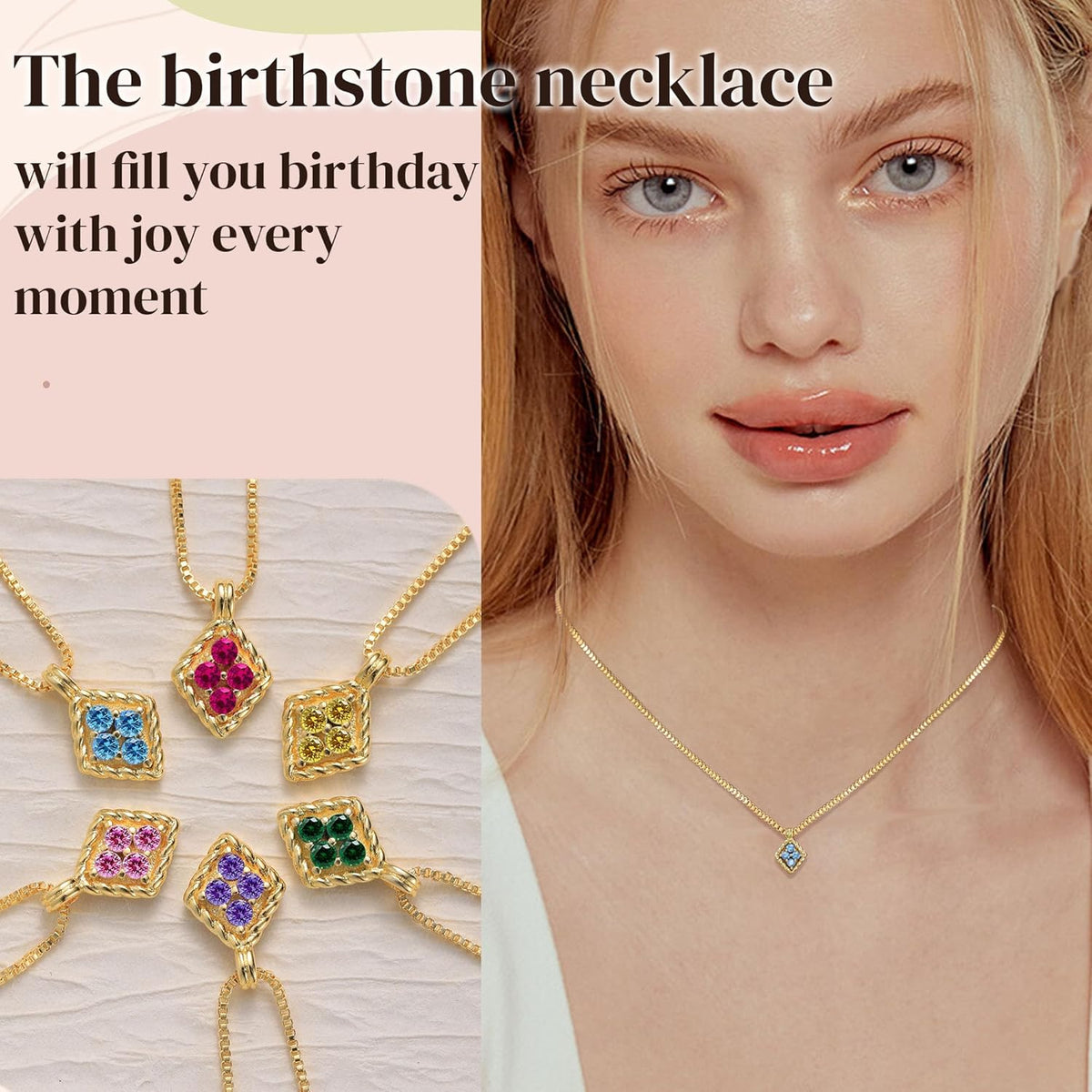 Birthstone Necklace for Women, Birthday Gifts for Her Gold Birthstone Necklaces for Women Teen Girl Gifts Trendy Rhomboid Pendant Necklace 21st 30th Mom Birthday Gift Christmas Jewelry