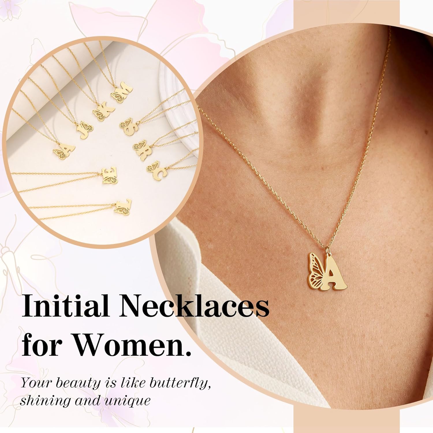 Btysun Initial Necklaces for Women Teen Girl Gifts Trendy Stuff Butterfly Gifts Adjustable Letter A-Z Butterfly Necklace 14K Gold Plated Christmas Anniversary Jewelry Stocking Stuffers for Teens