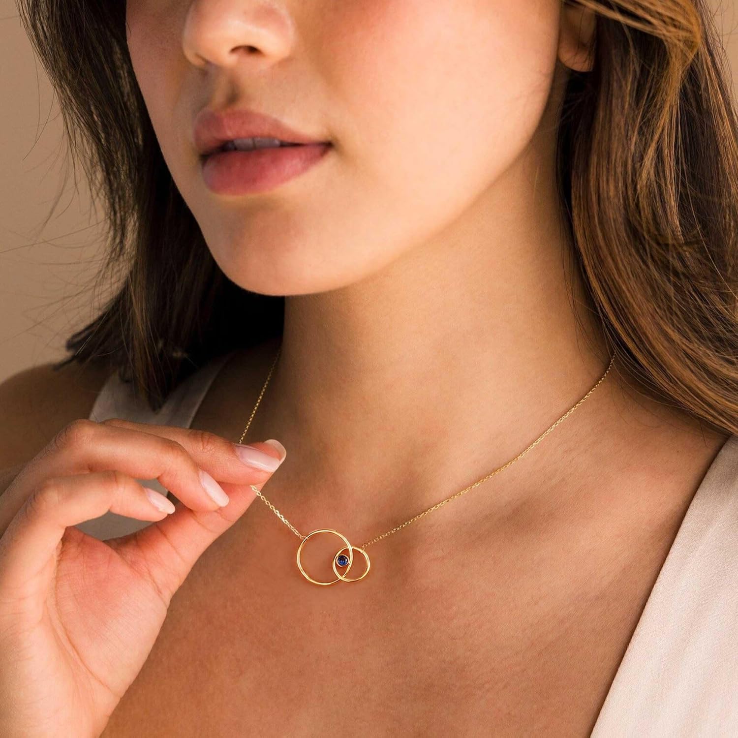 Gold Necklace for Women Teen Girl Gifts Interlocking Circle Necklace Dainty Birthstone 14K Gold Necklaces Infinity Karma Lariat Mothers Day Birthday Gift Ideas Friendship Jewelry