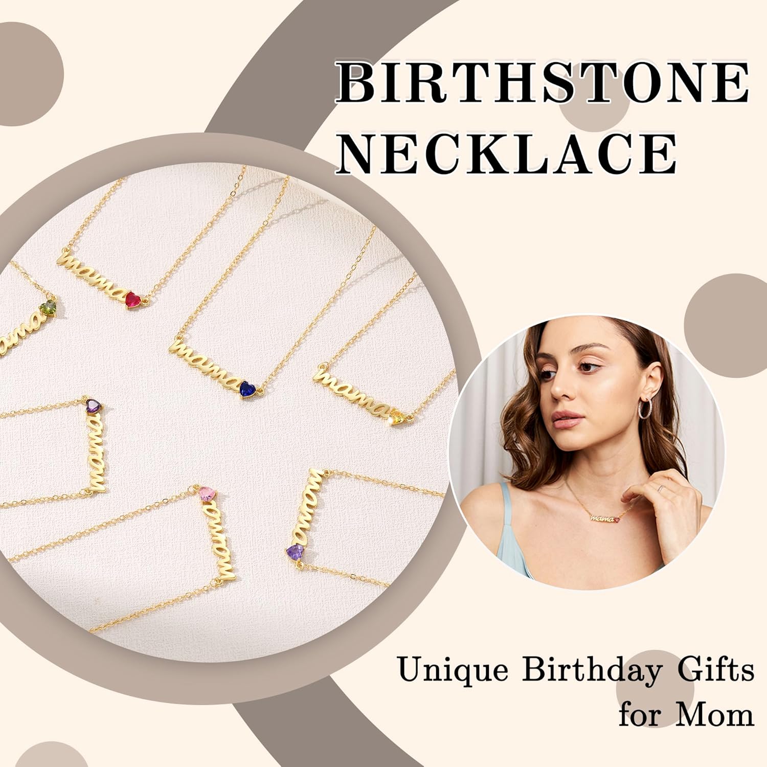 Mom Birthday Gifts, Birthday Gifts for Mom Birthstone Necklace for Mom 14K Gold Plated Dainty Mama Necklace Birthstone Necklace for Women Trendy Pendant Jewelry Gifts for Mom Mothers Mother in Law