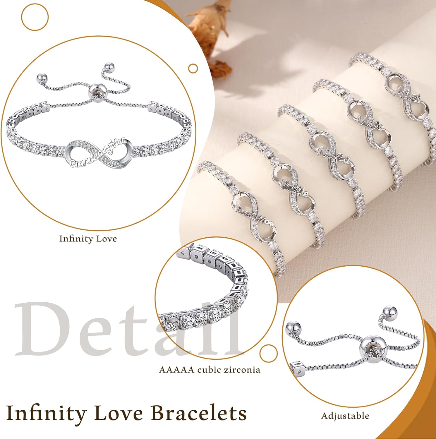 Infinity Bracelets for Women Teen Girl Gifts Trendy Stuff Adjustable Tennis Bracelet Christmas Gifts for Wife Mom Aunt Sister Birthday Graduation Gifts for Daughter Jewelry Stocking Stuffer Ideas