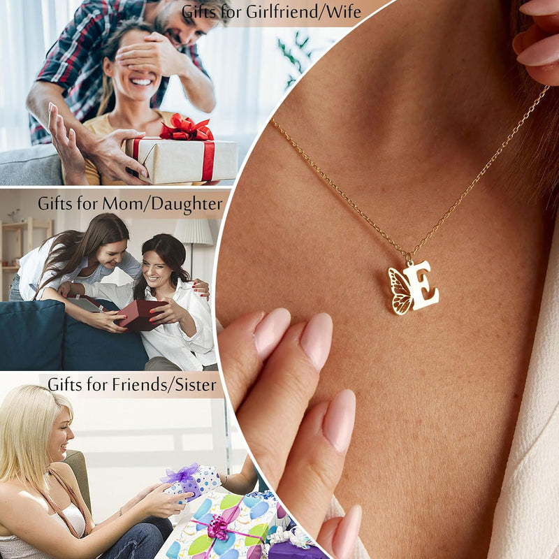 Btysun Initial Necklaces for Women Teen Girl Gifts Trendy Stuff Butterfly Gifts Adjustable Letter A-Z Butterfly Necklace 14K Gold Plated Christmas Anniversary Jewelry Stocking Stuffers for Teens