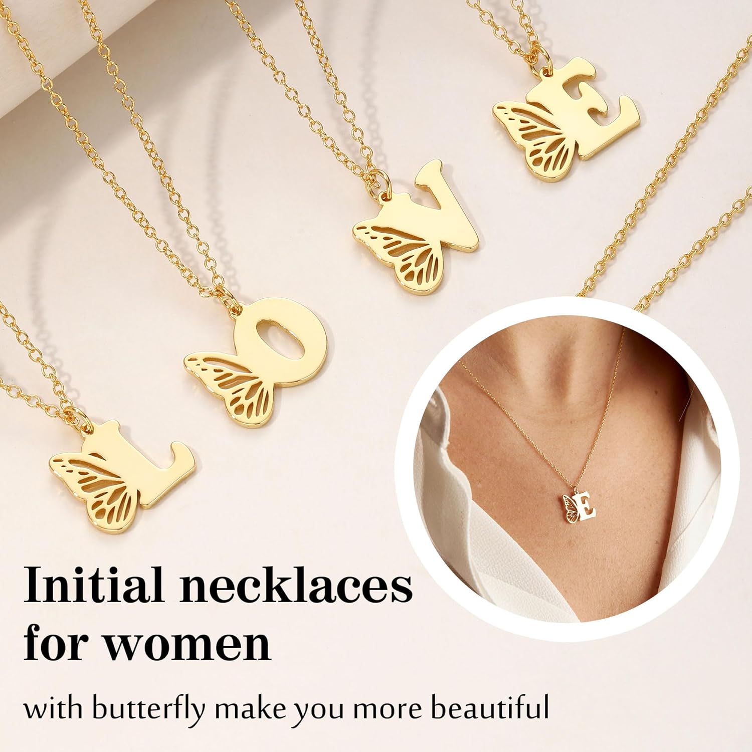 Btysun Initial Necklaces for Women Teen Girl Gifts Trendy Stuff Butterfly Gifts Adjustable Letter A-Z Butterfly Necklace 14K Gold Plated Christmas Anniversary Jewelry Stocking Stuffers for Teens