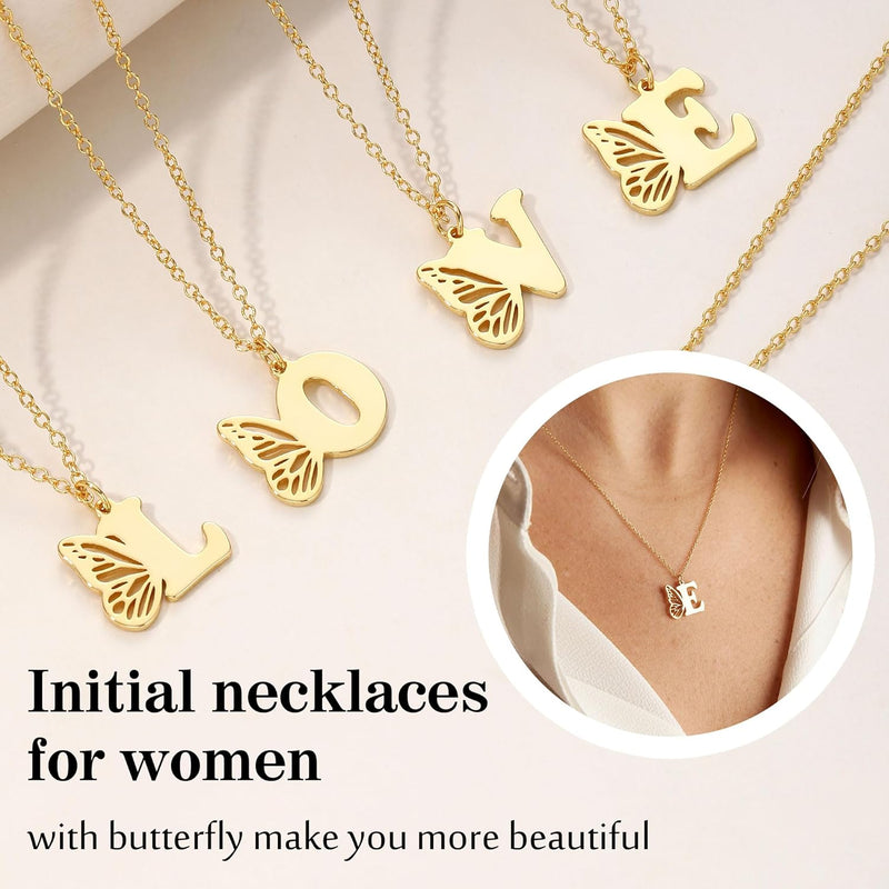 Btysun Initial Necklaces for Women Teen Girl Gifts Trendy Stuff Butterfly Gifts Adjustable Letter A-Z Butterfly Necklace 14K Gold Plated Christmas Anniversary Jewelry Stocking Stuffers for Teens