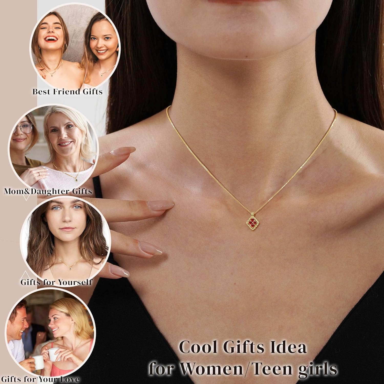 Birthstone Necklace for Women, Birthday Gifts for Her Gold Birthstone Necklaces for Women Teen Girl Gifts Trendy Rhomboid Pendant Necklace 21st 30th Mom Birthday Gift Christmas Jewelry