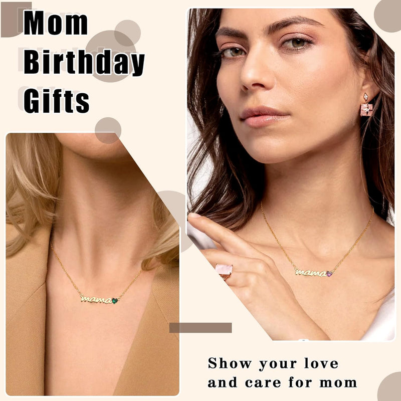 Mom Birthday Gifts, Birthday Gifts for Mom Birthstone Necklace for Mom 14K Gold Plated Dainty Mama Necklace Birthstone Necklace for Women Trendy Pendant Jewelry Gifts for Mom Mothers Mother in Law