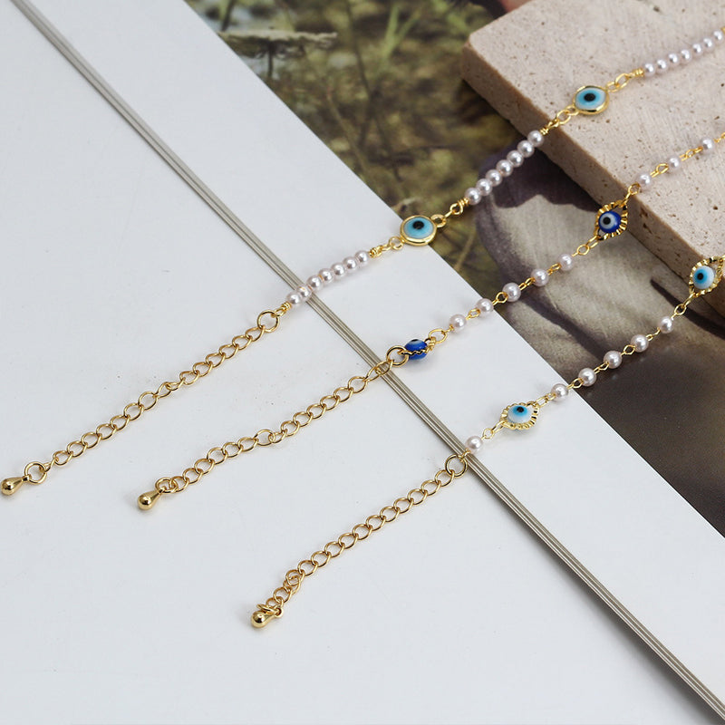 Evil Eye Ankle Bracelets for Women Bead Anklet Pearl Anklet 14K Gold Tiny Foot Chain Anklet Charm Preppy Ankle Bracelets for Women Jewelry Gifts
