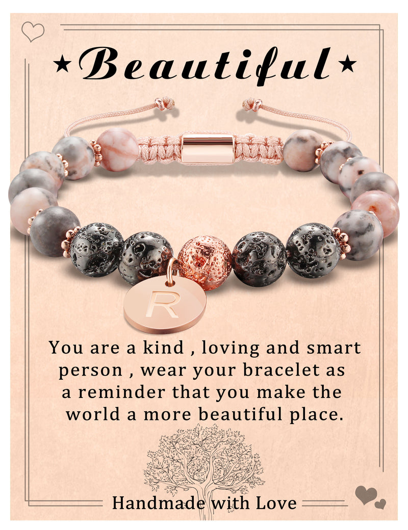 Bracelet for Women Charm Initial Bracelet Lava Bead Bracelets Chakra Beaded Bracelets Healing Christmas Birthday Mother’s Jewelry Gifts for Mom