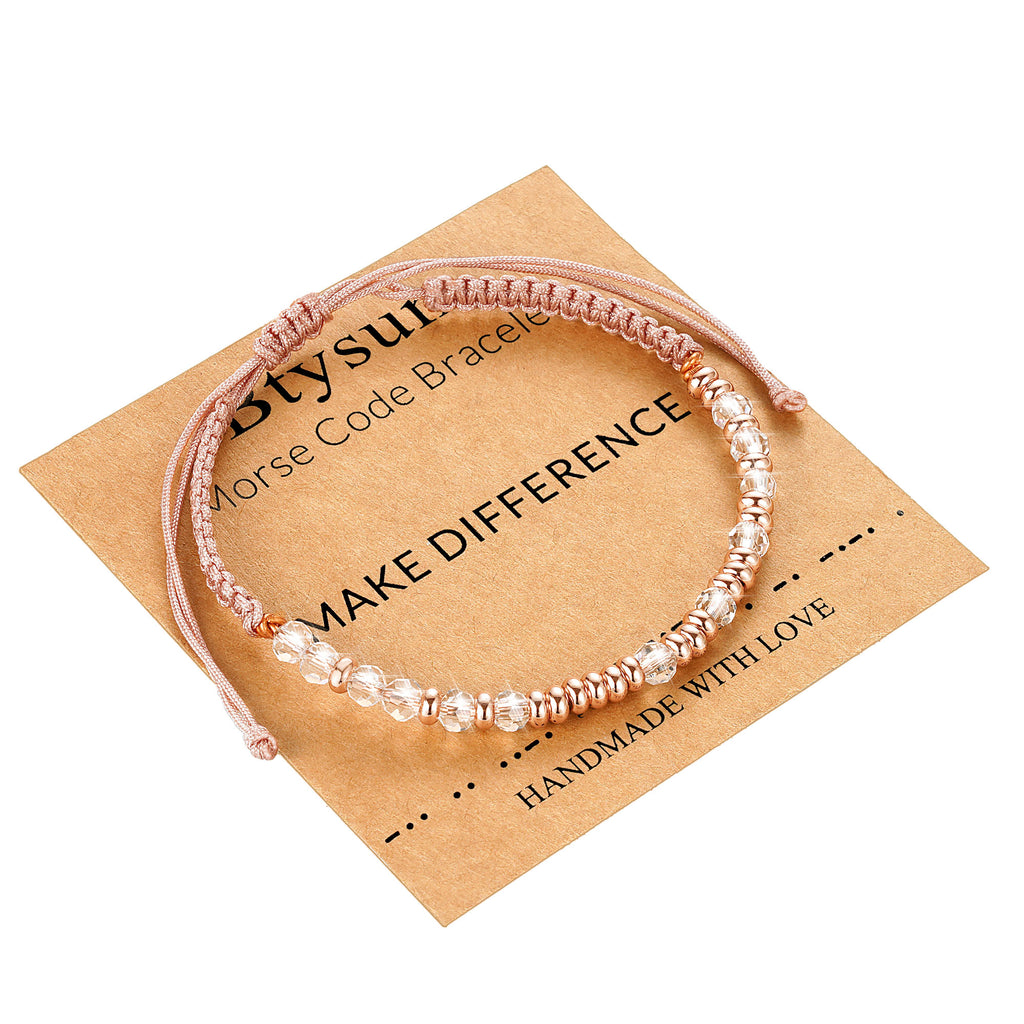 Birthday Gifts for Women Morse Code Bracelets for Women Charm Bracelets Adjustable Pink Teen Girl Friendship Bracelet Anniversary Gift