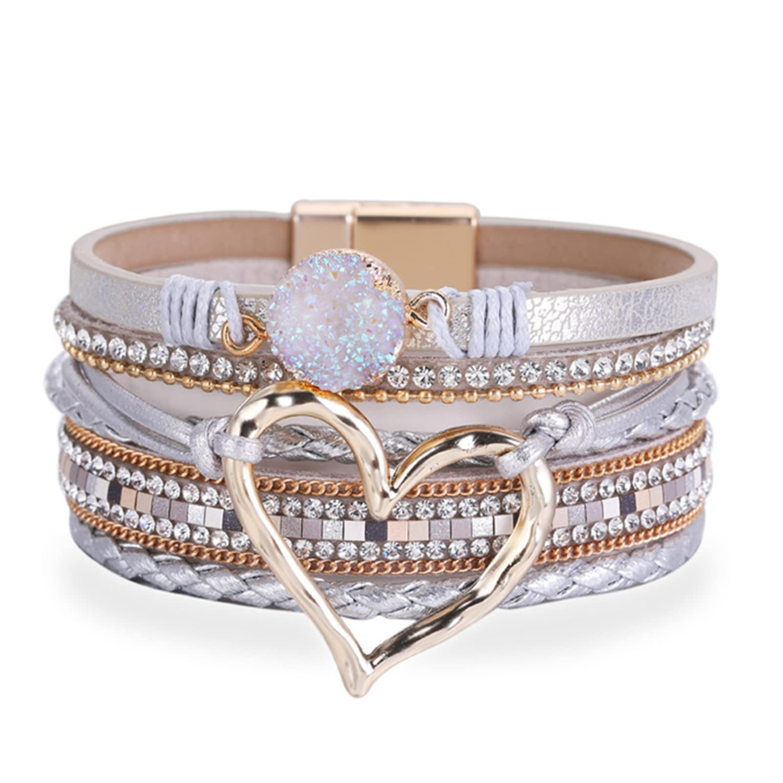 Multilayer Wrap Leather Bracelet Heart Modern Boho Bracelet with