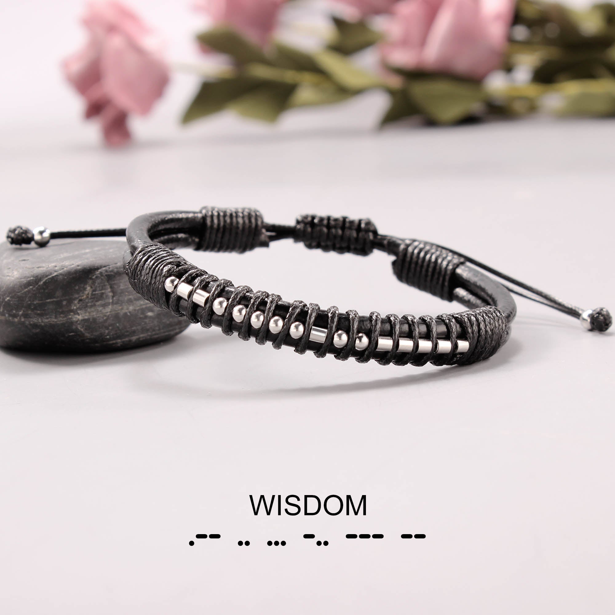 1pcs Inspirational Morse Code Bracelet Black Beaded Wrap Chain Women Men  FAST