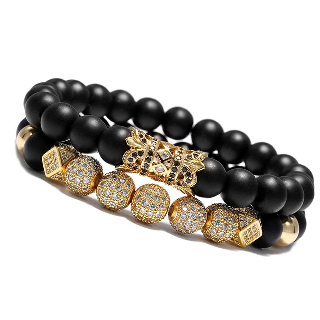 8mm Charm Beads Bracelet for Men Women Black Matte Onyx Natural Stone Beads, 7.5" Birthday Gifts for Her Wedding Anniversary Gift