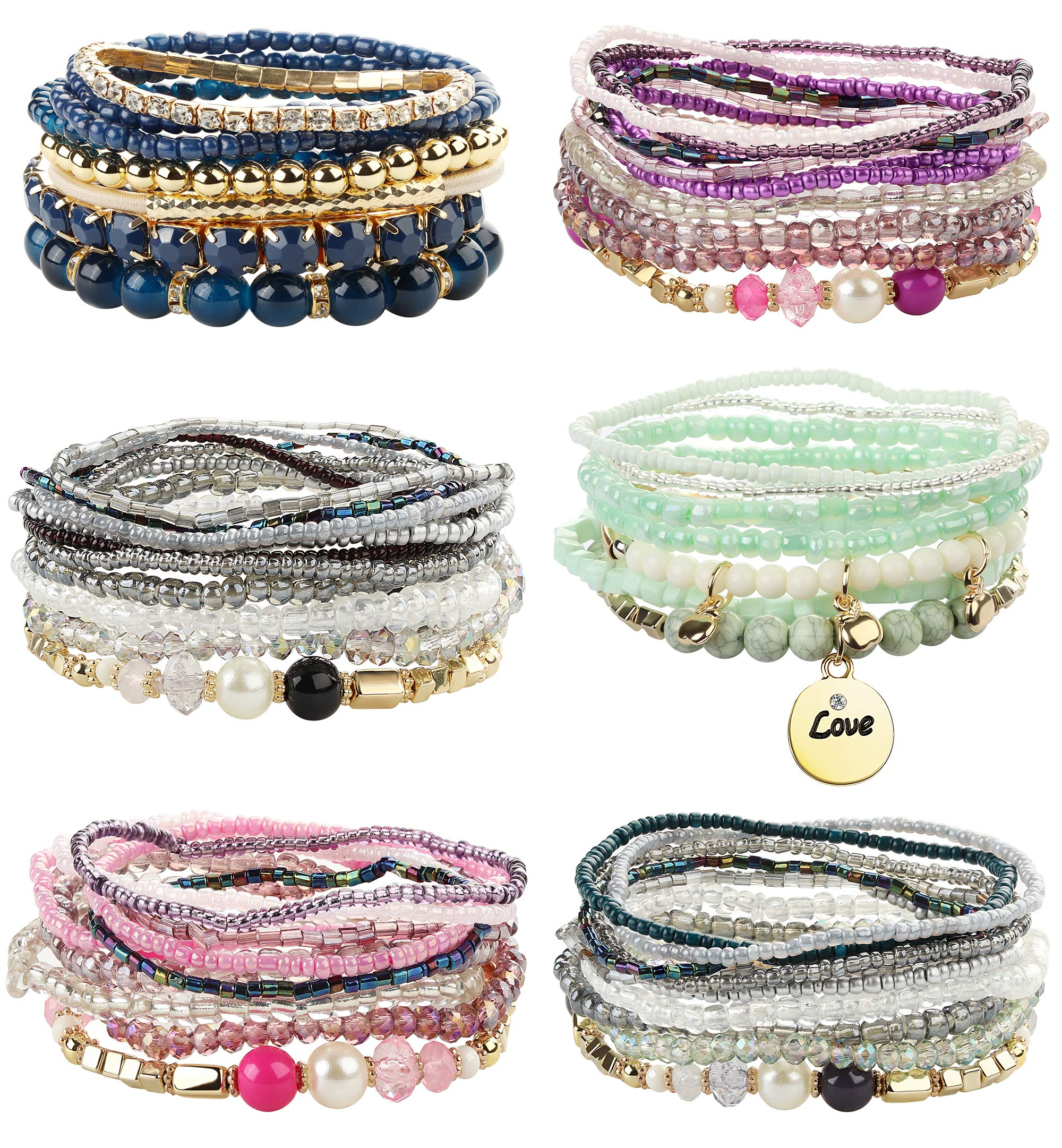6 Sets Bohemian Stackable Bead Bracelets for Women Stretch