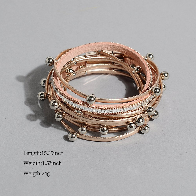 Leather Wrap Bracelet for Women - Handmade Clasp Bangle Bracelet with Pearl Beads Crystal Wristbands Jewelry Gift for Sisters, Teen Girls and Mother