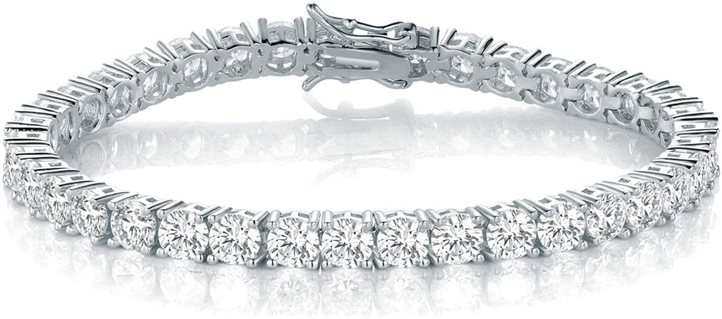 18K White Gold Plated 4.0 Round Cubic Zirconia Classic Tennis Bracelet 6/6.5/7/7.5/8/8.5/9 Inch