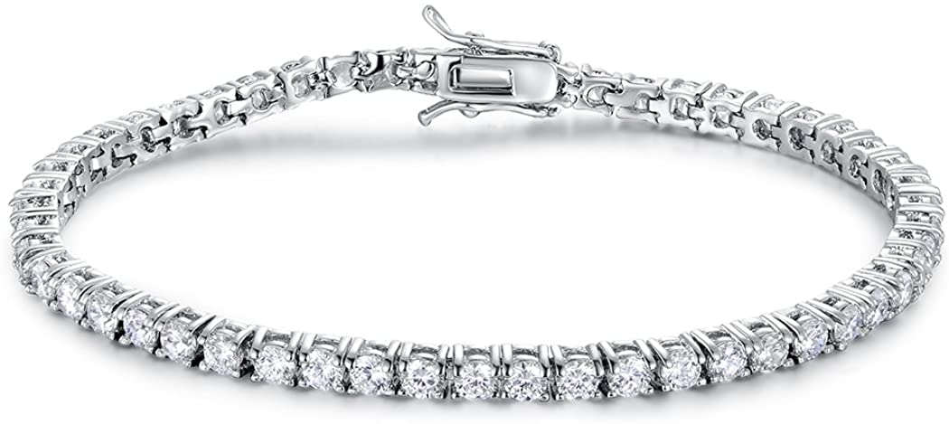 18K White Gold Plated 3.0mm Cubic Zirconia Classic Tennis Bracelet 6/6.5/7/7.5/8/8.5/9 Inch