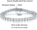 18K White Gold Plated 4.0 Round Cubic Zirconia Classic Tennis Bracelet 6/6.5/7/7.5/8/8.5/9 Inch