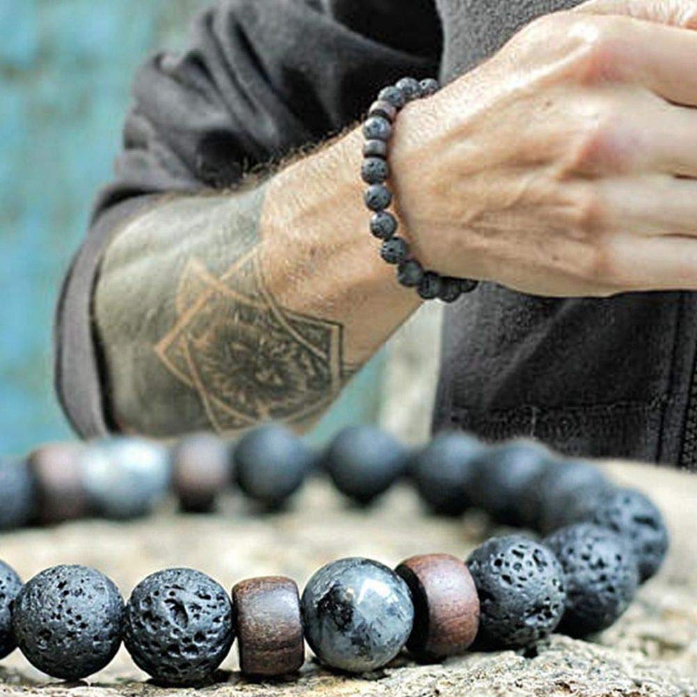 Black Lava Stone 7 Chakra Bracelets 6pcs mix 8mm Yinyang Rock Bead Elastic Natural Stones Gemstones Oil Diffuser Yoga Menditation Beads Bracelets for Men Women Girls Jewelry (6pcs Lava Stone Bracelet)