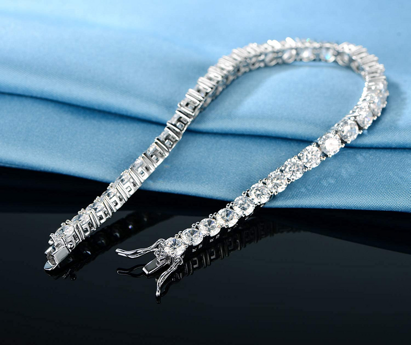 18K White Gold Plated 4.0 Round Cubic Zirconia Classic Tennis Bracelet 6/6.5/7/7.5/8/8.5/9 Inch